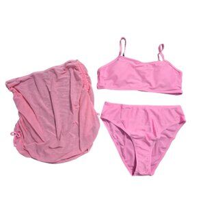 NWOT | Pink 3-Piece Swimsuit Set | Bikini & Mesh Sarong Skirt | Size 14Y |